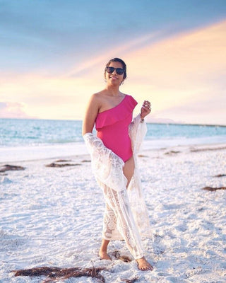 Kona Sol Women's Ruffle One Shoulder Full Coverage One Piece Swimsuit Pink Size S