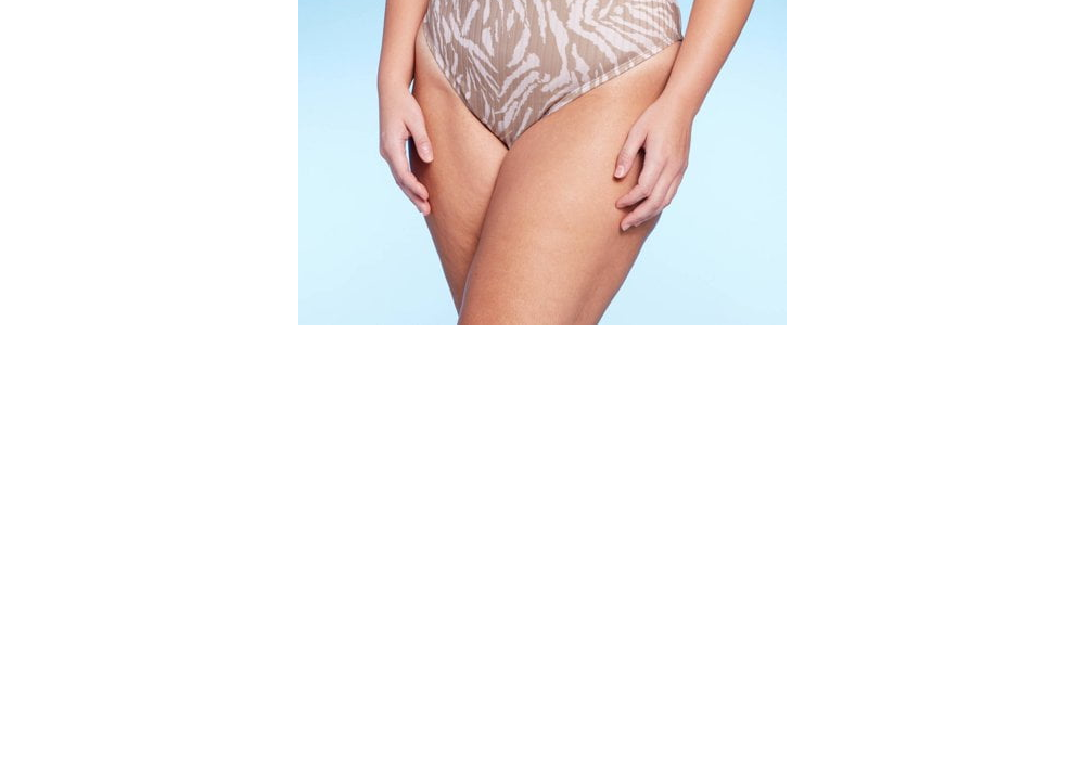 Wild Fable Women's Ribbed High Leg Cheeky High Waist Bikini Bottom Tan Animal Print Size 3X