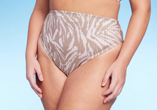 Wild Fable Women's Ribbed High Leg Cheeky High Waist Bikini Bottom Tan Animal Print Size 3X