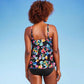 Women's Aqua Green Multi Floral UPF 50 V-Neck Tiered Tankini Top - Size S