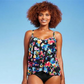 Women's Aqua Green Multi Floral UPF 50 V-Neck Tiered Tankini Top - Size S