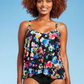 Women's Aqua Green Multi Floral UPF 50 V-Neck Tiered Tankini Top - Size S