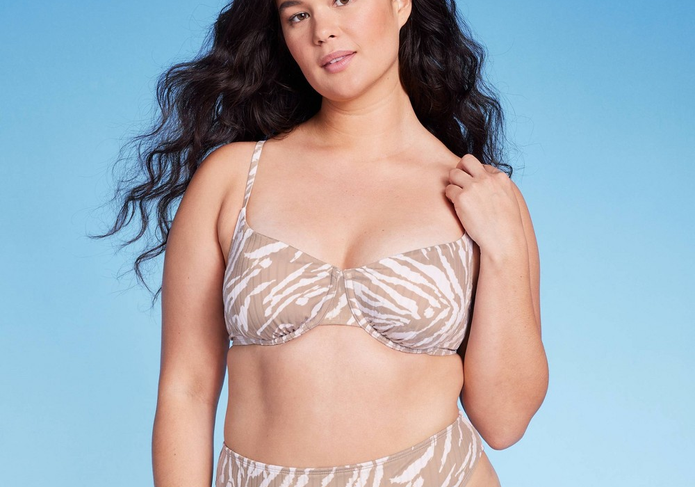 Wild Fable Women's Tan Animal Print Bralette Bikini Top Size XXS