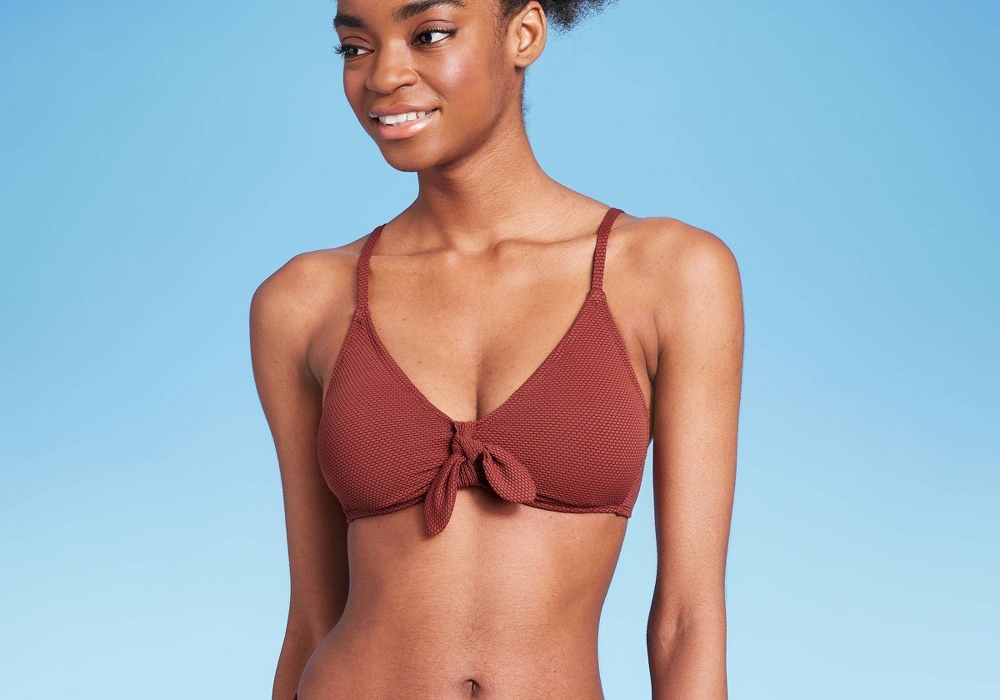 Wild Fable Women's Rust Tie-Front Bikini Top in Pique Texture Size XXS