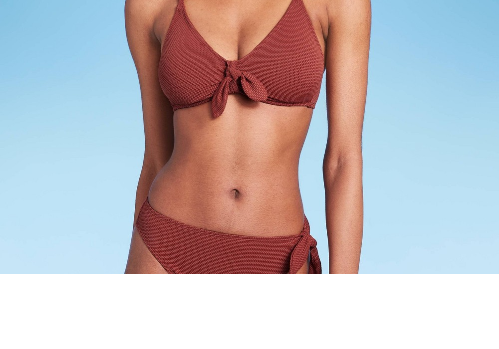 Wild Fable Women's Rust Tie-Front Bikini Top in Pique Texture Size XXS