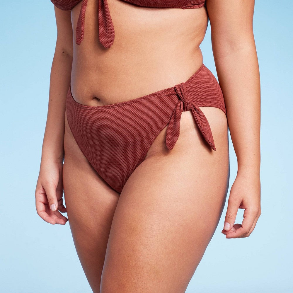 Wild Fable Women's Pique High Waist Bikini Bottom in Rust XL