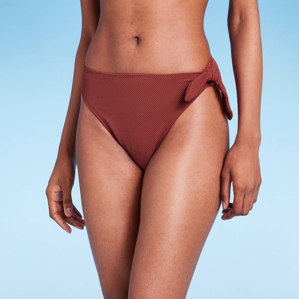 Wild Fable Women's High Waist Cheeky Bikini Bottom in Rust - Size S