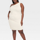 A New Day Woman's Cream Ruched Knit Mini Dress Size XXL