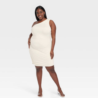 A New Day Woman's Cream Ruched Knit Mini Dress Size XXL