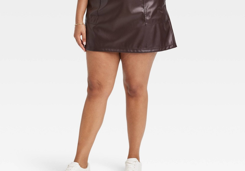 A New Day Women's Mini Skirt in Brown Faux Leather Size XXL