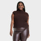 A New Day Women's Cropped Sweater Vest with Mock Turtleneck Dark Brown Size XXL