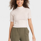 A New Day Women's Mock Turtleneck Ribbed Sweater Oatmeal Size M