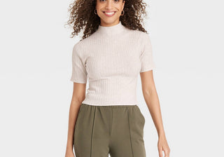 A New Day Women's Mock Turtleneck Ribbed Sweater Oatmeal Size M