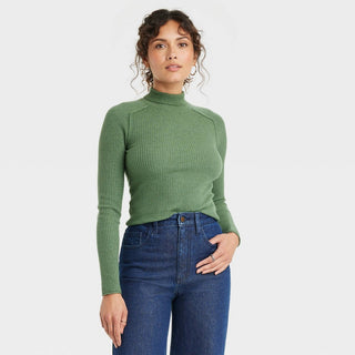 Green Women's Rib Turtleneck Sweater Universal Thread Size S