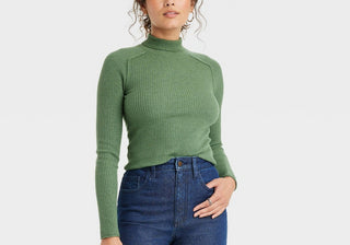 Green Women's Rib Turtleneck Sweater Universal Thread Size S