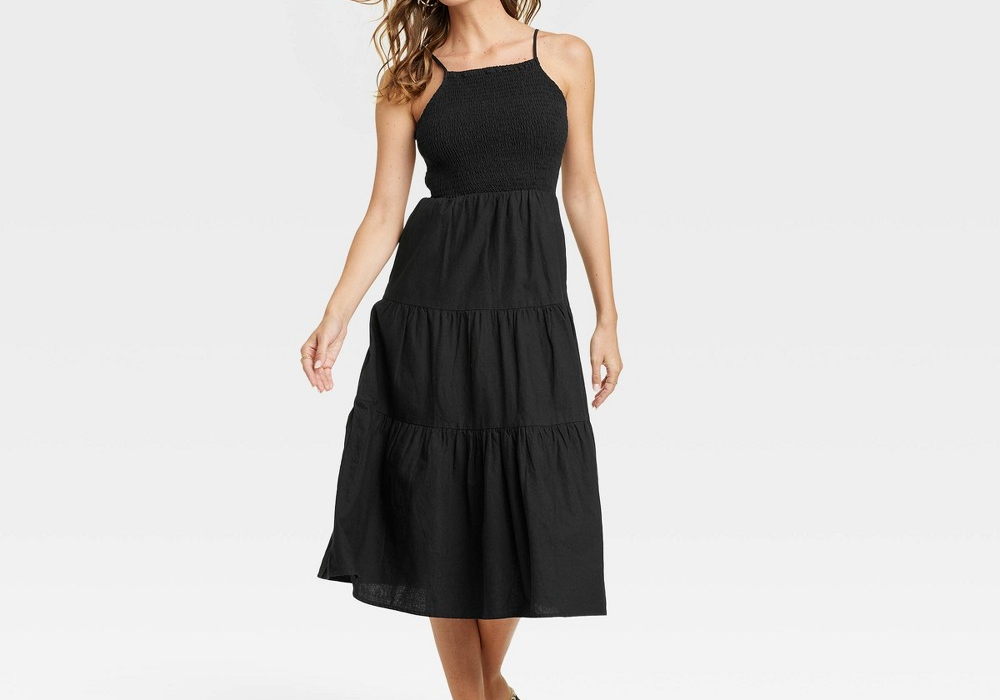 Black Sleeveless Linen Midi Dress- Women's Size S