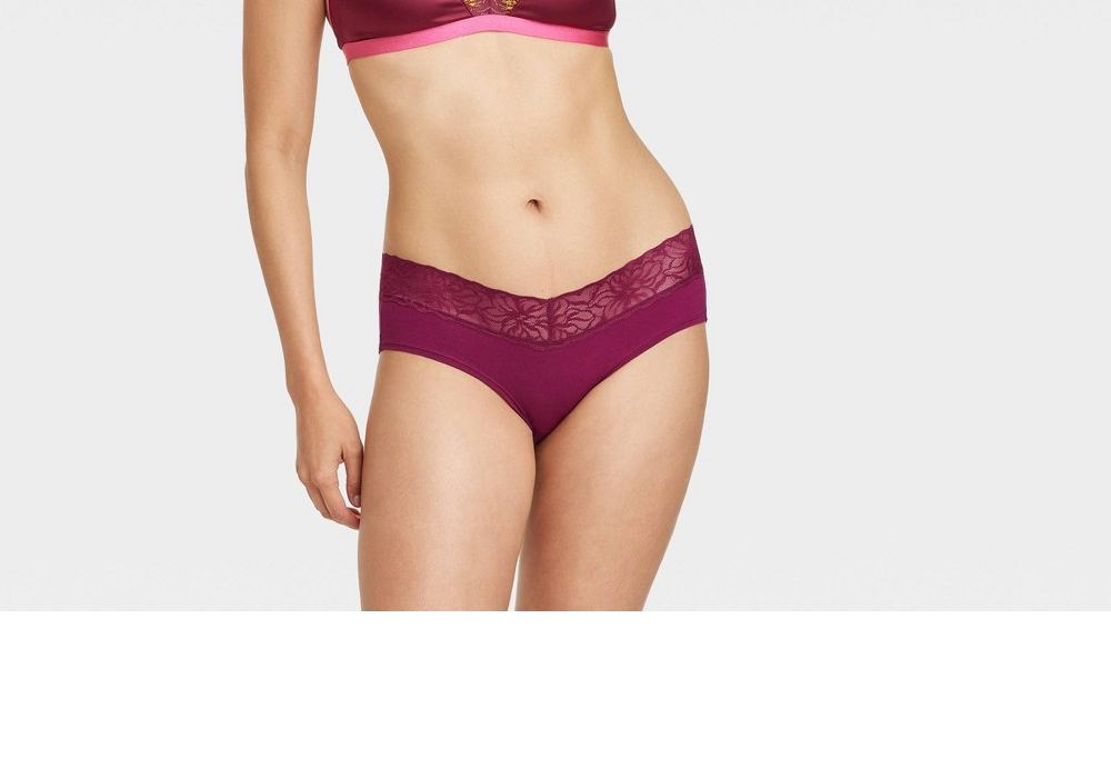 Auden Berry Purple Cotton Hipster Underwear with Lace Waistband - Women's Size S'