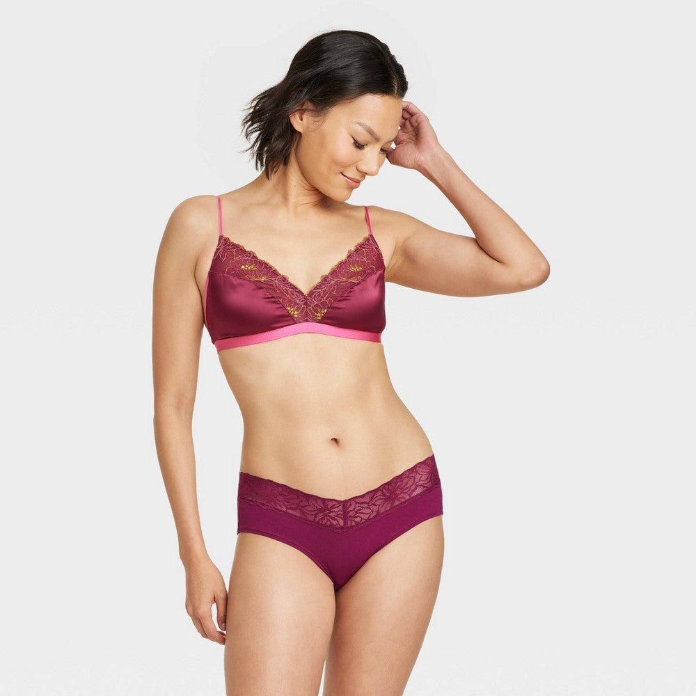 Auden Berry Purple Cotton Hipster Underwear with Lace Waistband - Women's Size S'
