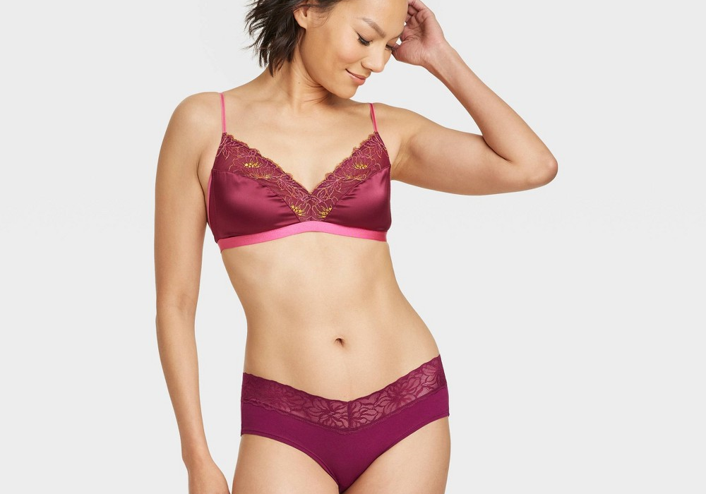 Auden Berry Purple Cotton Hipster Underwear with Lace Waistband - Women's Size S'