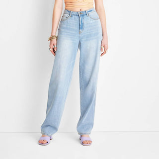 Future Collective Women's Mid-Rise Baggy Fit Jeans - Alani Noelle Blue Size 10
