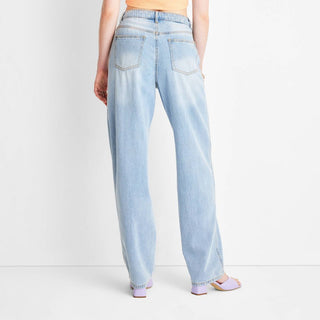 Future Collective Women's Mid-Rise Baggy Fit Jeans - Alani Noelle Blue Size 10