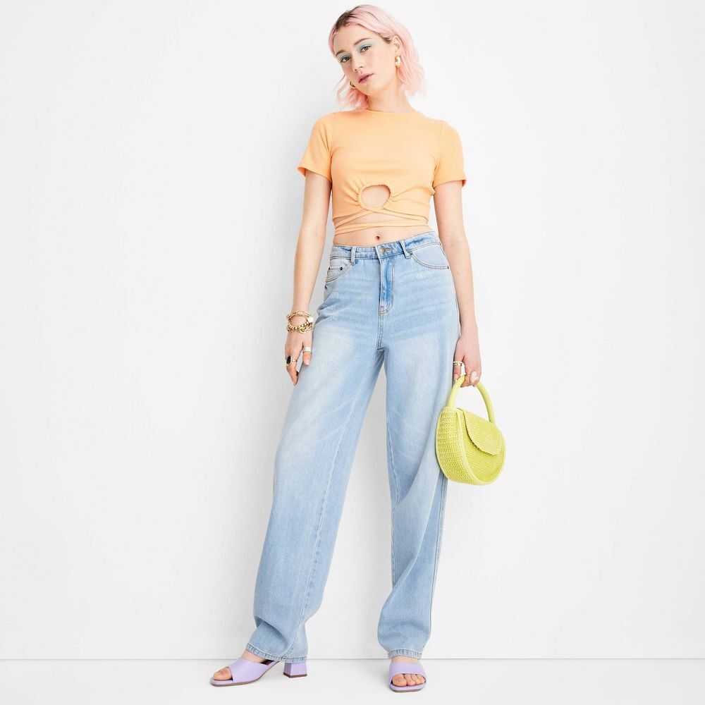 Future Collective Women's Mid-Rise Baggy Fit Jeans - Alani Noelle Blue Size 10