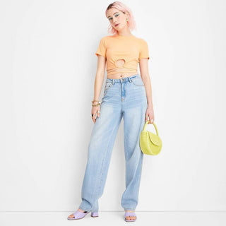 Future Collective Women's Mid-Rise Baggy Fit Jeans - Alani Noelle Blue Size 10