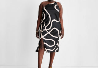 Future Collective Women's One Shoulder Slit Midi Dress - Abstract Black/White XXL by Alani Noelle