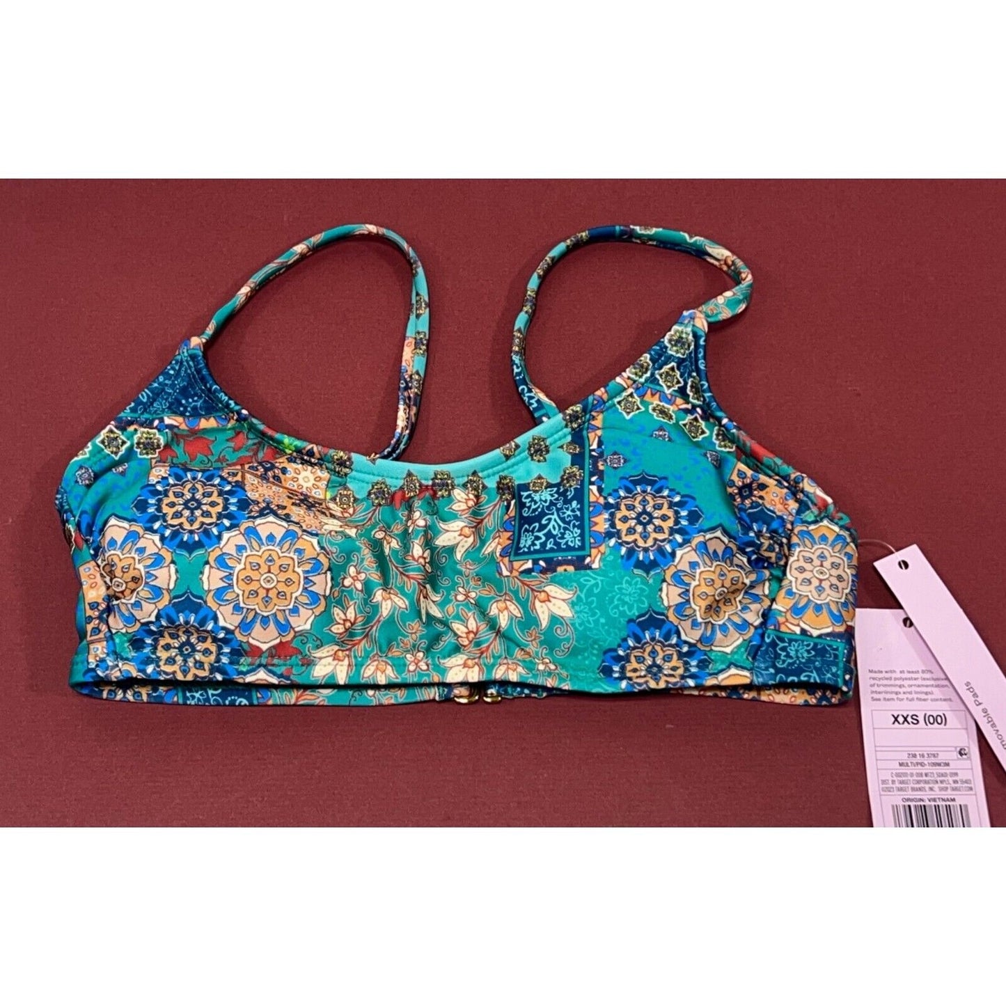 Wild Fable Blue Patchwork Print Bralette Bikini Top for Women Size XXS