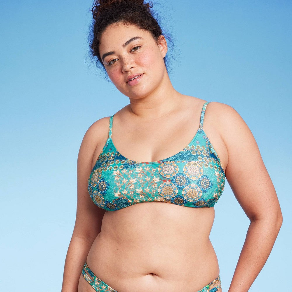 Wild Fable Blue Patchwork Print Bralette Bikini Top for Women Size XXS