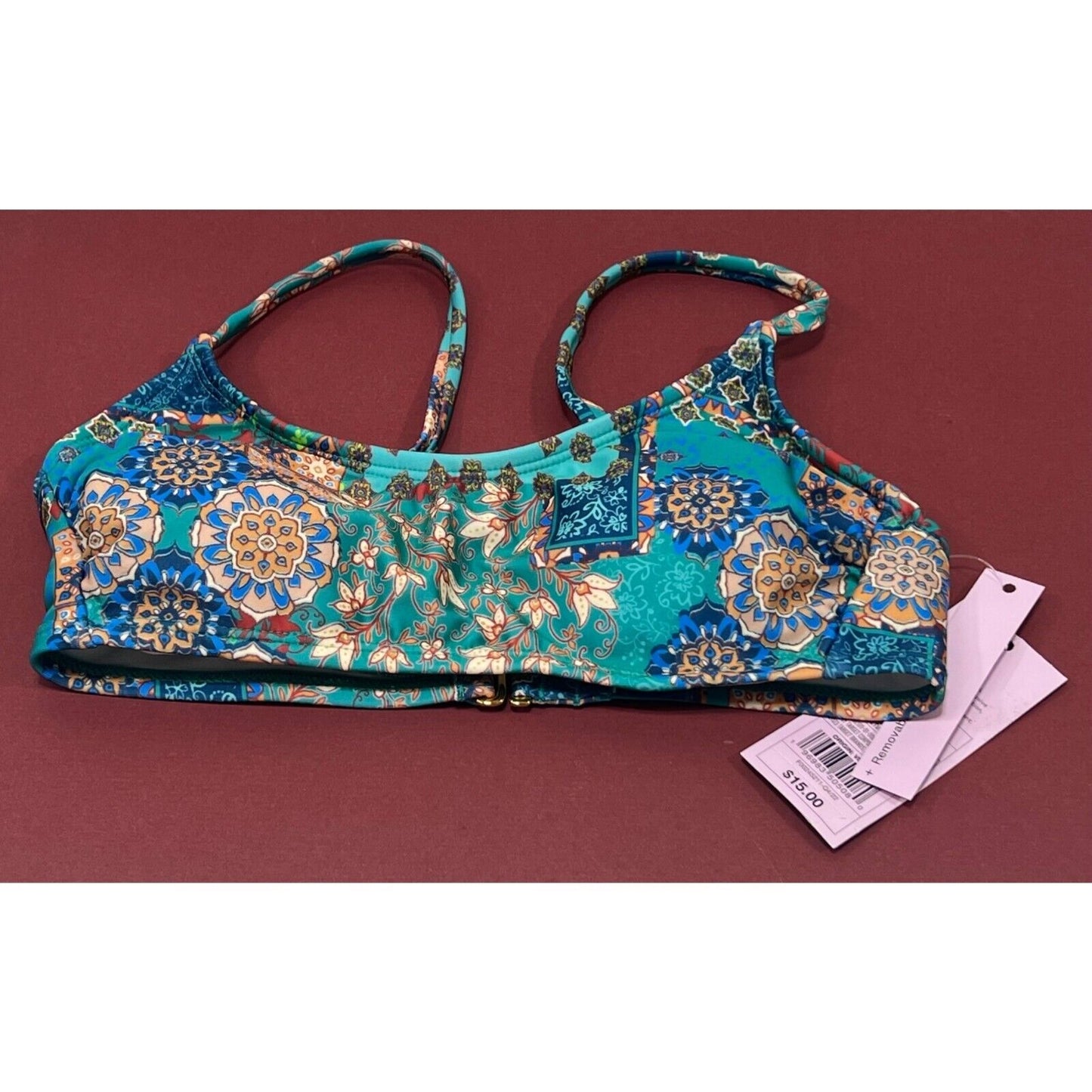 Wild Fable Blue Patchwork Print Bralette Bikini Top for Women Size XXS