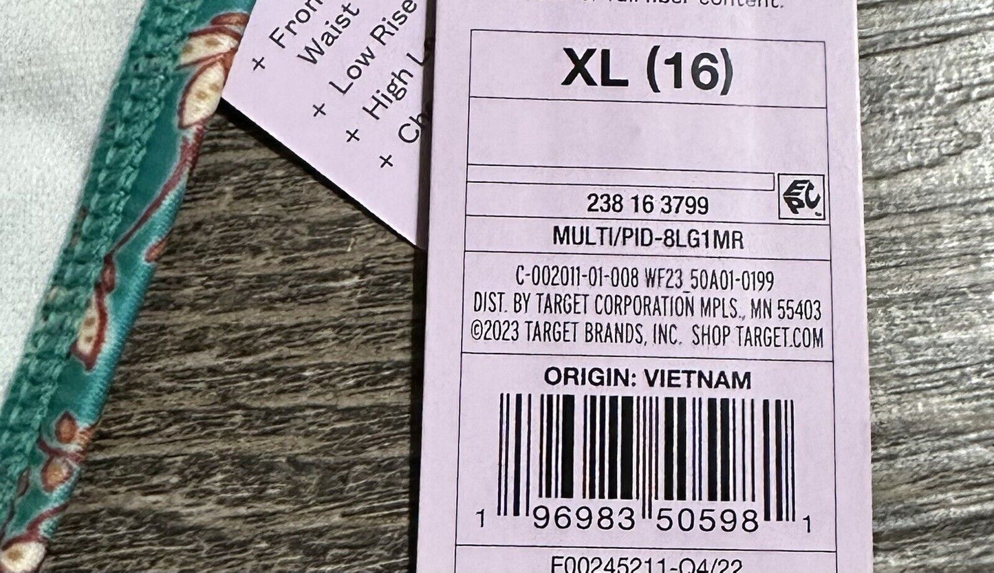 Wild Fable Women's Blue Patchwork Cheeky High Leg Bikini Bottom with Double Side Tab Size XL