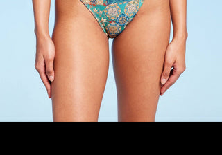 Wild Fable Women's Blue Patchwork Cheeky High Leg Bikini Bottom with Double Side Tab Size XL