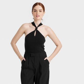 A New Day Women's Halter Neck Pullover Sweater Black Size M
