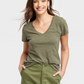 Universal Thread Women's Olive Green V-Neck Fitted T-Shirt - Size XL