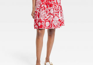Knox Rose Women's Mini Tiered A-Line Skirt Red Floral Size S