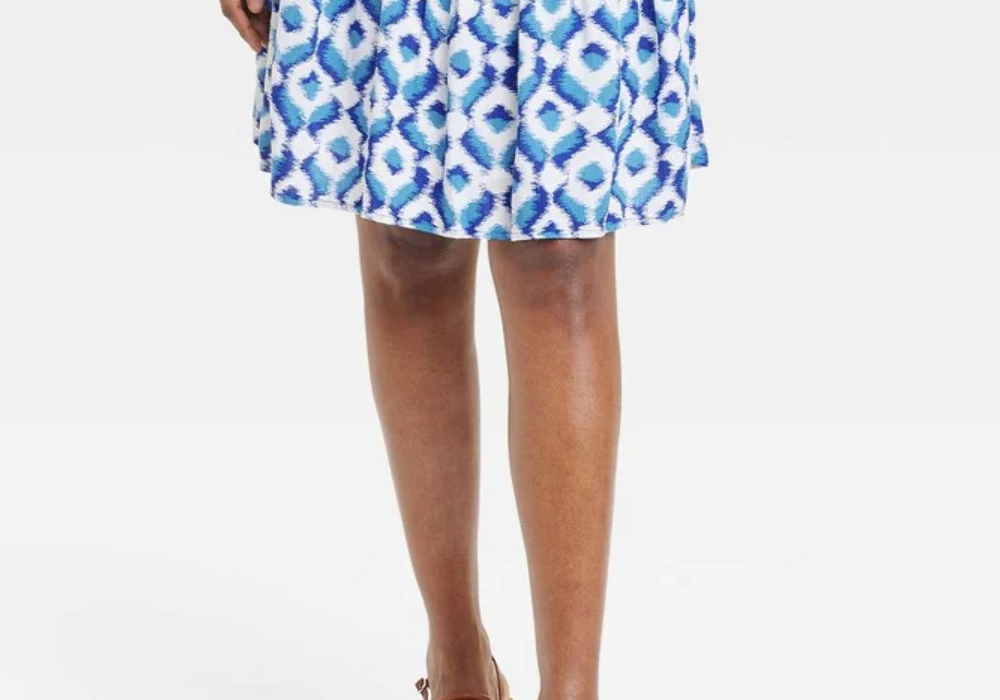 Knox Rose Blue Ikat Women's Mini Tiered A-Line Skirt Size S