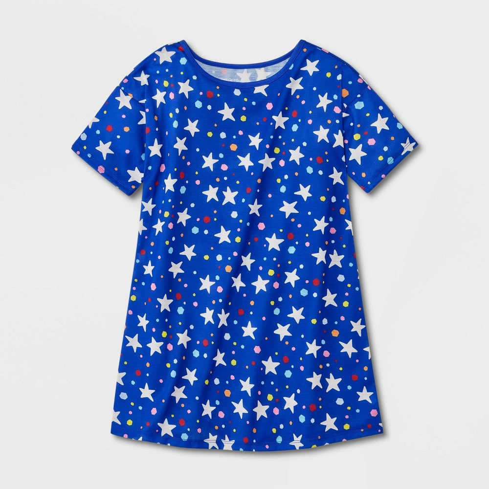 Cat & Jack Girls Short Sleeve NightGown Blue Size S