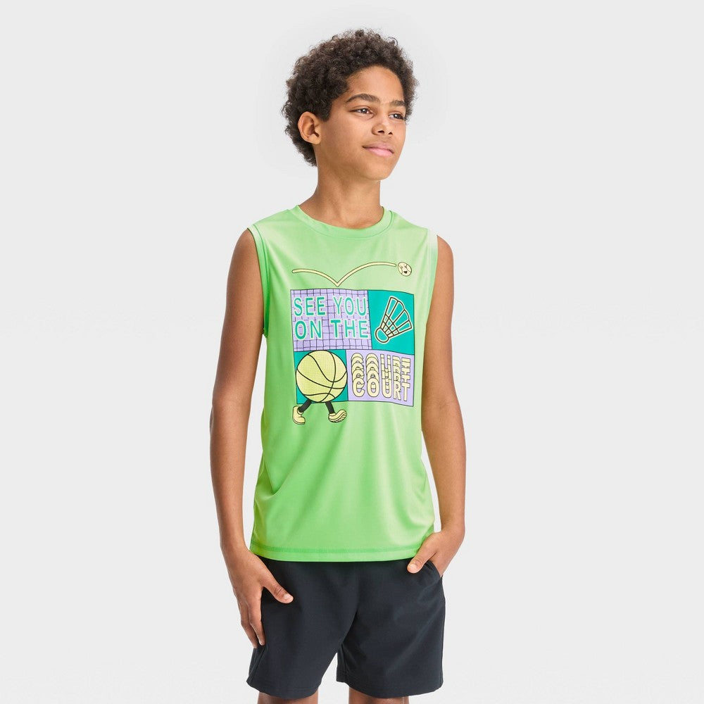 Boys' Sleeveless 'See You On The Court' Graphic T-Shirt - All in Motion™ Green XS