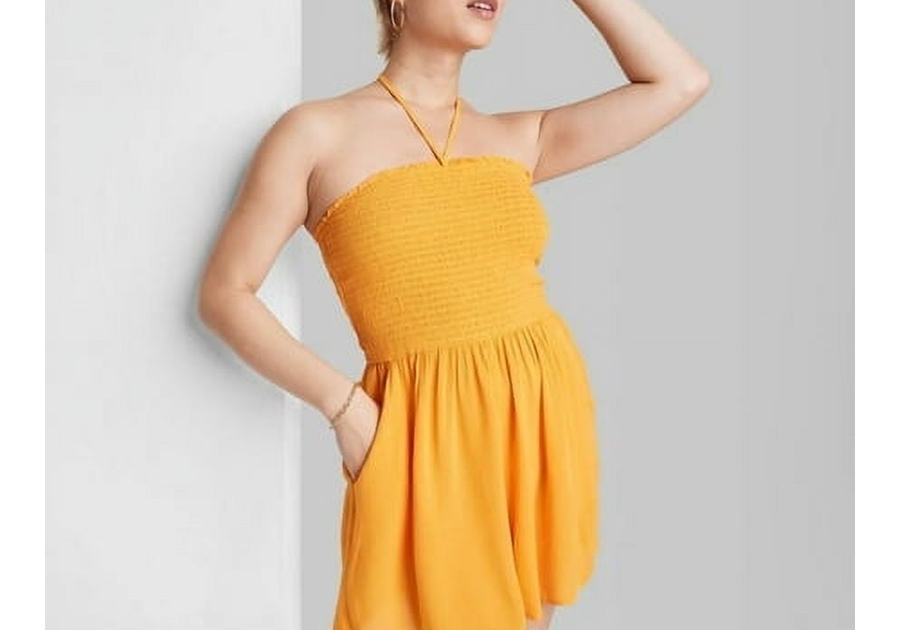 Mango Orange Smocked Romper - Wild Fable Women's Sleeveless Size M