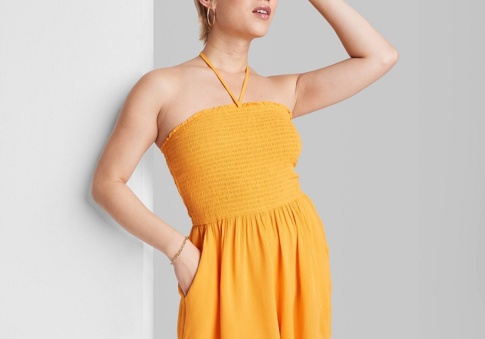 Wild Fable Women's XL Mango Orange Smocked Romper