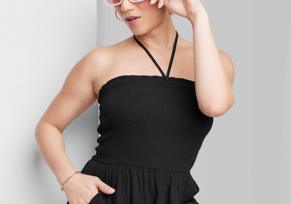 Wild Fable Women's Black Smocked Romper - Sleeveless, Size XXS