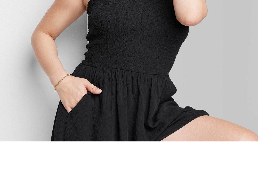 Wild Fable Women's Black Smocked Romper - Sleeveless, Size XXS