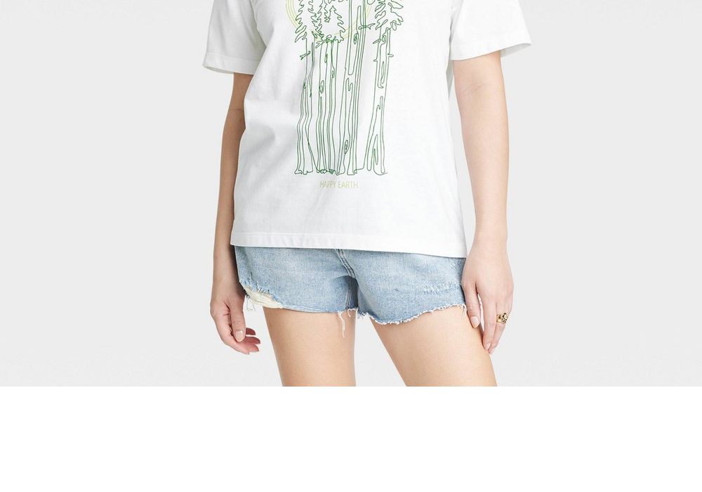 White Short Sleeve Graphic T-Shirt - Happy Earth Day Tall Trees - Women's Size M