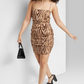 Wild Fable Women's Satin Dress XS - Tiger Print Cognac with Lace-Up Back