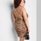 Wild Fable Women's Satin Lace-Up Bodycon Dress in Cognac Tiger Print Size XXL