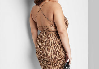 Wild Fable Women's Satin Lace-Up Bodycon Dress in Cognac Tiger Print Size XXL