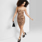 Wild Fable Women's Tiger Print Bodycon Dress in Cognac - Lace-Up Back, Satin, Size XXS