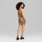 Wild Fable Women's Satin Tiger Print Bodycon Dress - Lace-Up Back - Cognac - Size S