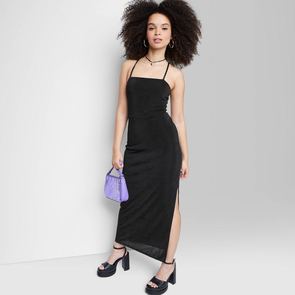 Wild Fable Women's XXS Bodycon Maxi Dress in Black with Lace-Up Back